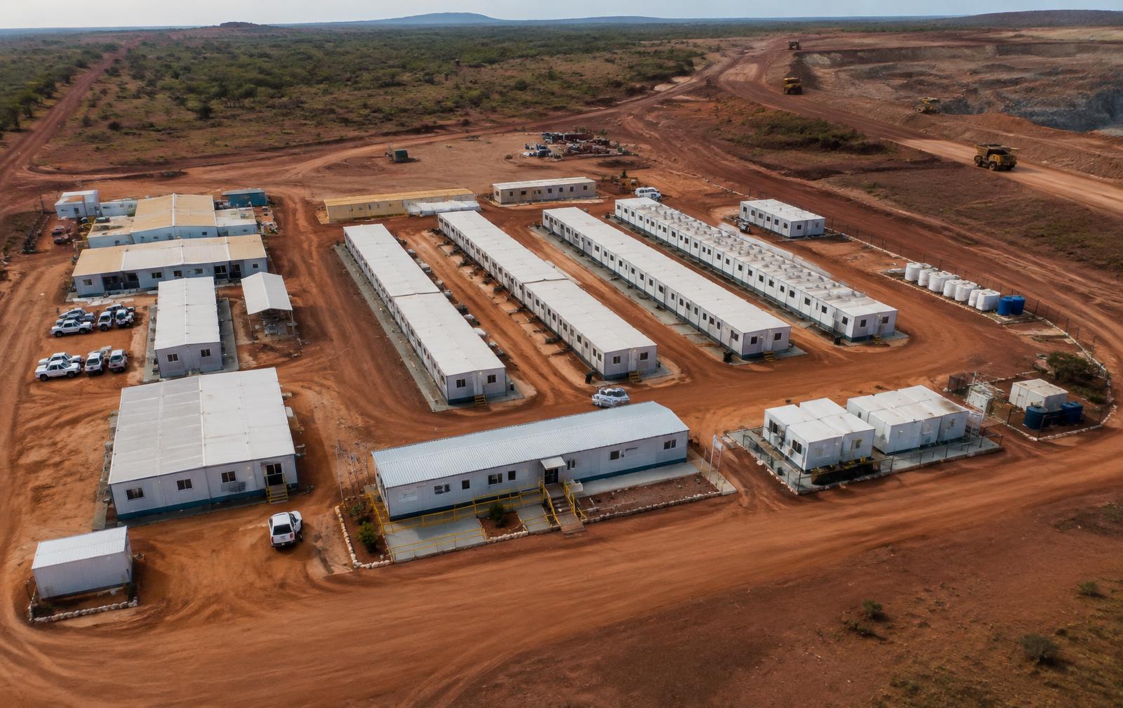 Aerial view of a multi-container site camp